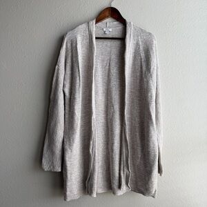 Pure Jill S/M Long Knit Cozy Open Long Cardigan Cream with Light Blue Specks E